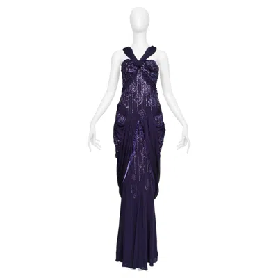 Pre-owned Dior Christian  By John Galliano Purple Beaded Chiffon Gown 2005