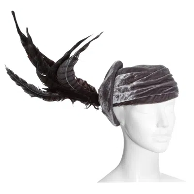 Pre-owned Dior Christian  By John Galliano Purple Velvet Pill Box Hat With Feathers !
