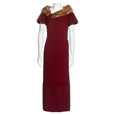Pre-owned Dior Christian  By John Galliano Red Wool Crepe Dress With Mink Fur Trim, Fw 1999