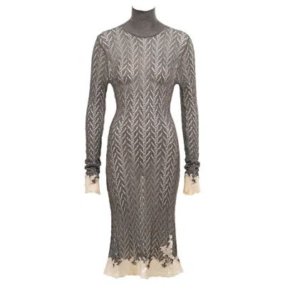 Pre-owned Dior Christian  By John Galliano Silver Open-knit Dress With Lace Trim, Fw 1998