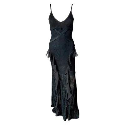 Pre-owned Dior Christian  By John Galliano S/s2003 Sheer Lace Knit Black Evening Dress Gown