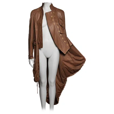 Pre-owned Dior Christian  By John Galliano Tan Lambskin Coat With Ruched Hem, Fw 2005 In Brown