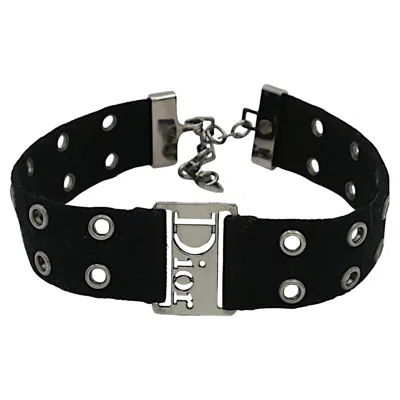 Pre-owned Dior Christian  By John Galliano Vintage Black Nylon Strap Logo Choker Necklace