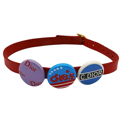 Pre-owned Dior Christian  By John Galliano Vintage Red Leather & Badges Choker Necklace