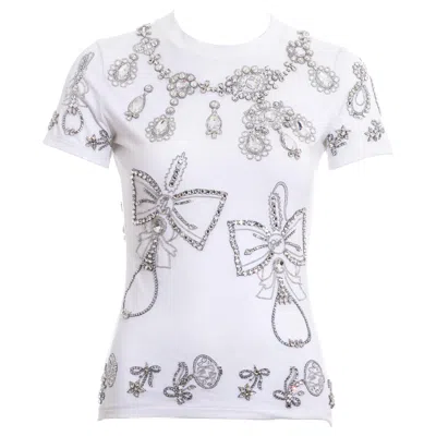Pre-owned Dior Christian  By John Galliano White Cotton Jewelled T-shirt, Fw 2002