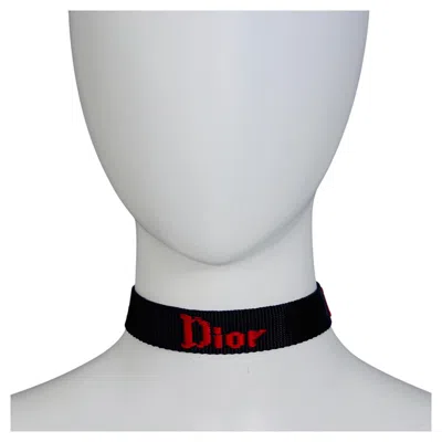 Pre-owned Dior Christian  By John Galliano Y2k Black Logo Nylon Strap Choker Necklace