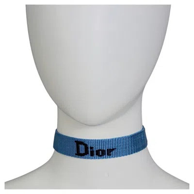 Pre-owned Dior Christian  By John Galliano Y2k Blue Jean Logo Nylon Strap Bracelet Choker