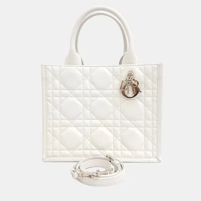 Pre-owned Dior Christian  Cannage Book Tote Bag Small In White
