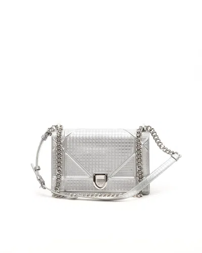 Dior Christian  Cannage Ama Metallic Bag In Silver