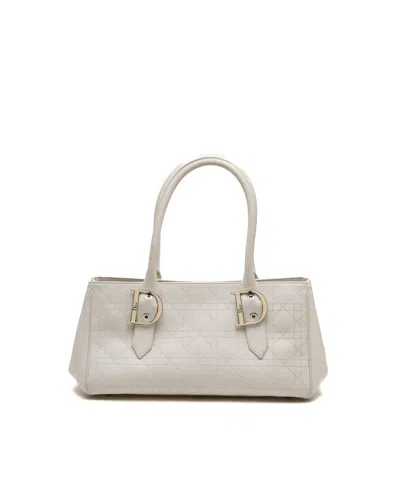 Pre-owned Dior Christian  Cannage East West Tote Bag In White