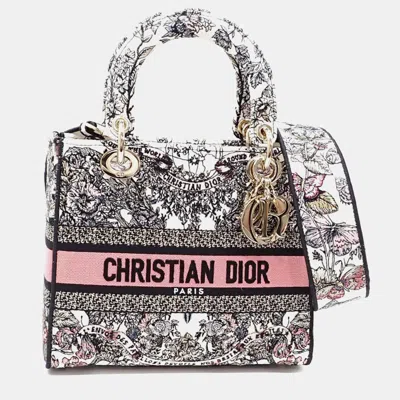 Pre-owned Dior Christian  Cannage Embroidered Canvas Medium Lady D-lite Bag In Pink