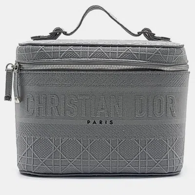 Pre-owned Dior Christian  Cannage Embroidery Travel Vanity Handbag In Grey