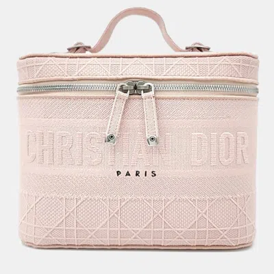 Pre-owned Dior Christian  Cannage Embroidery Travel Vanity Handbag In Pink