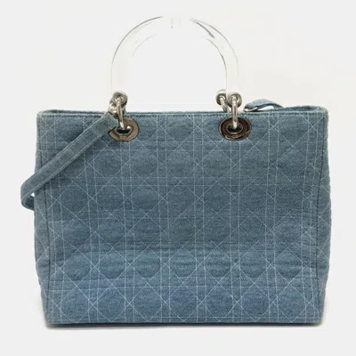 Pre-owned Dior Christian  Cannage Large Blue Denim Acrylic Top Handle Shoulder Tote Bag