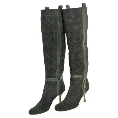 Pre-owned Dior Christian  Cannage Pattern Black Suede Knee Boots Size Eu 39