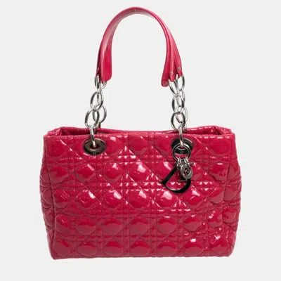 Pre-owned Dior Christian  Cannage Soft Enamel Bag Chain Shoulder Tote Bag Pink Based Silver