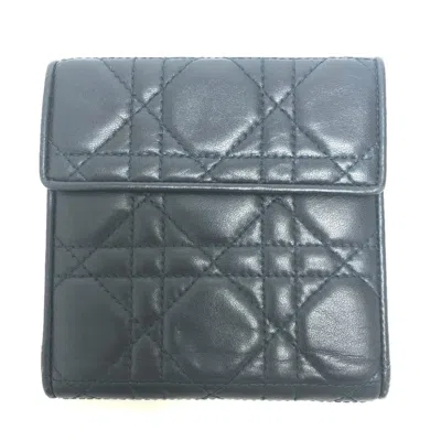 Pre-owned Dior Christian  Cannage/lady  Navy Leather Coin Purse/coin Case ()