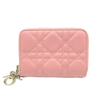 Pre-owned Dior Christian  Cannage/lady  Pink Leather Coin Purse/coin Case ()