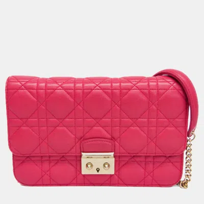 Pre-owned Dior Christian  Cannage/lady  Women's Lambskin Chain/shoulder Wallet Pink