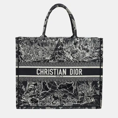 Pre-owned Dior Christian  Canvas Embroidered Large Around The World Book Tote In Black