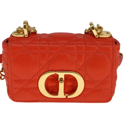 Pre-owned Dior Christian  Caro Bag Cannage Quilt Calfskin Orange Leather Bag ()