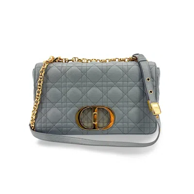 Pre-owned Dior Christian  Caro Cannage Quilt Calfskin Gray Leather Shoulder Bag Bag ()