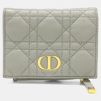Pre-owned Dior Christian  Caro Dahlia Grey Leather Wallet