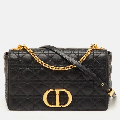 Pre-owned Dior Christian  Caro Large Black Cannage Leather Flap Bag