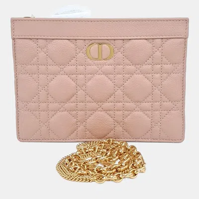 Pre-owned Dior Christian  Caro Pink Leather Chain Zipper Pouch And Crossbody Bag S5106