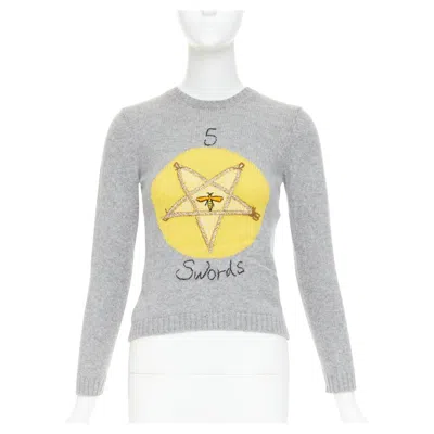 Pre-owned Dior Christian  Cashmere Embroidered Sweater Fr34 In Gray
