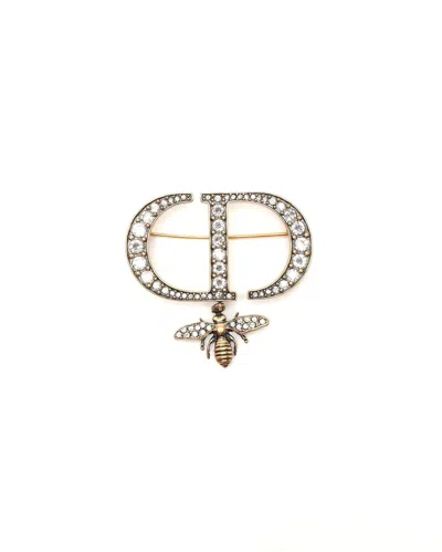 Dior Christian  Cd Bee Rhinestone Brooch In Gold