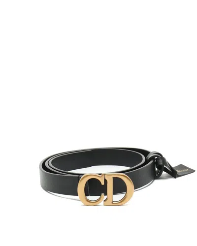 Dior Christian  Cd Leather Belt, Size 85 In Black