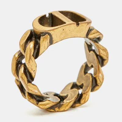 Pre-owned Dior Christian  Cd Logo Gold Tone Metal Chain Link Ring Size 53