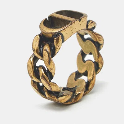 Pre-owned Dior Christian  Cd Logo Gold Tone Metal Chain Link Ring Size 54