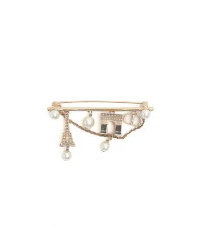 Pre-owned Dior Christian  Cd Paris Brooch In Gold