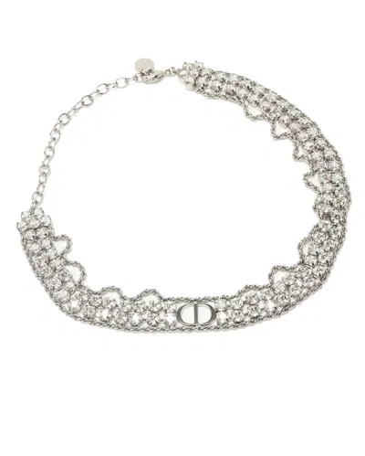 Dior Christian  Cd Rhinestone Choker In Silver