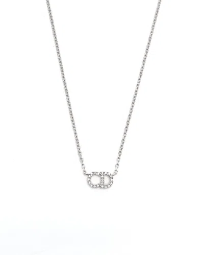 Pre-owned Dior Christian  Cd Rhinestone Necklace In Silver