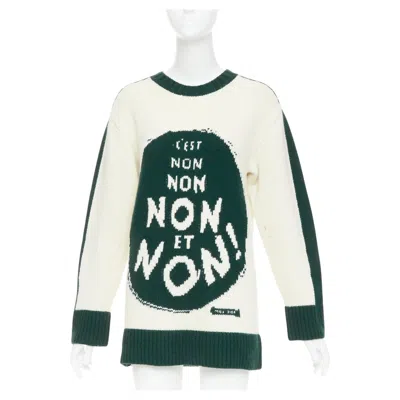 Pre-owned Dior Christian  C'est Non Cream Green Wool Cashmere Graphics Sweater Fr34 Xs In White