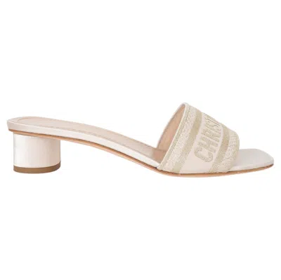 Pre-owned Dior Christian  Champagne Dway Embroidered Satin Mule Sandals Shoes 38.5