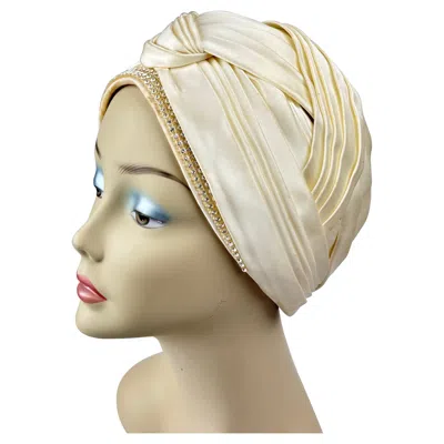 Pre-owned Dior Christian  Chapeaux Silk Turbin With Rhinestone Accents In Sand