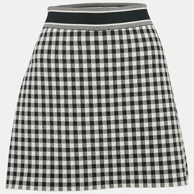 Pre-owned Dior Christian  Checkboard Stretch Knit Mini Skirt M In Black