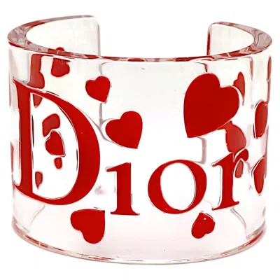 Pre-owned Dior Christian  Clear Resin Pink Hearts & Logo Cuff Bracelet