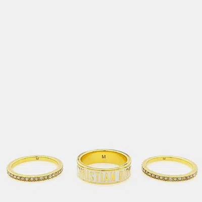 Pre-owned Dior Christian  Code Gold Crystals Ring 3-set Eu 52