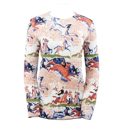 Pre-owned Dior Christian  Contemporary Equestrian Print Jacquard Knit Sweater, Fr 36 In Sand