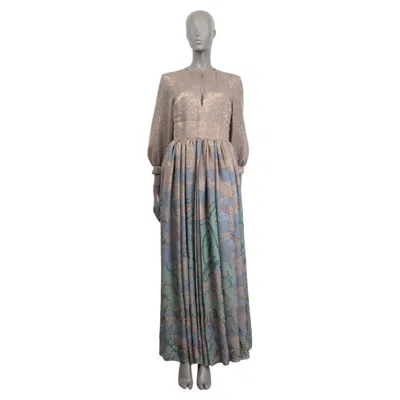 Pre-owned Dior Christian  Copper Silk 2020 Lurex 3/4 Sleeve Gown Maxi Dress 38 S In Gray
