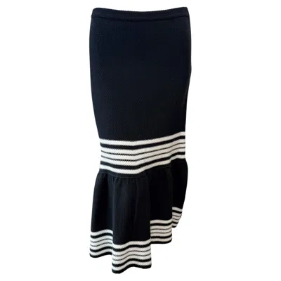 Pre-owned Dior Christian  Cotton-silk Knit Fluted Midi Skirt, Fr 34 In Black