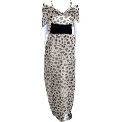 Pre-owned Dior Christian  Couture Resort 1992 Polka Dot Chiffon Gown, Betsy Bloomingdale In Gray