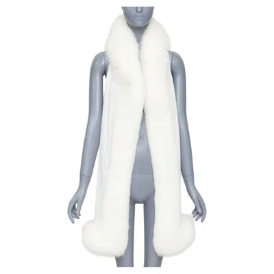 Pre-owned Dior Christian  Cream 100% Cashmere Rare Real Fur Trim Hooded Winter Shawl Scarf In White