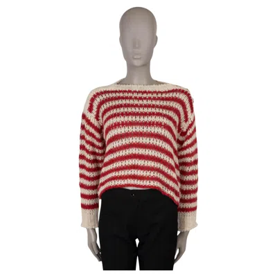 Pre-owned Dior Christian  Cream & Red Alpaca Blend 2024 Mariniere Striped Sweater 36 Xs In White