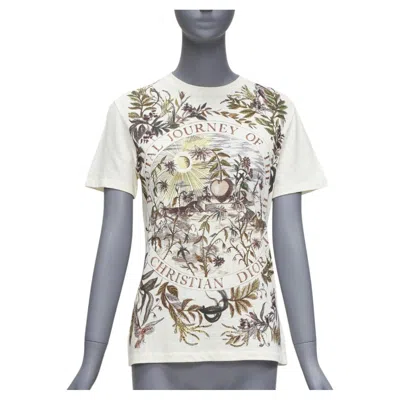 Pre-owned Dior Christian  Cream Cotton Linen Brutal Journey Of The Heart Crew Tshirt S In White